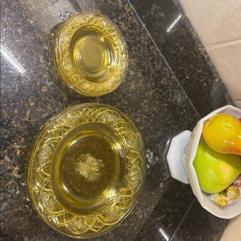 Federal Glass Floral Glass Plates Set4 dinner 4 saucer